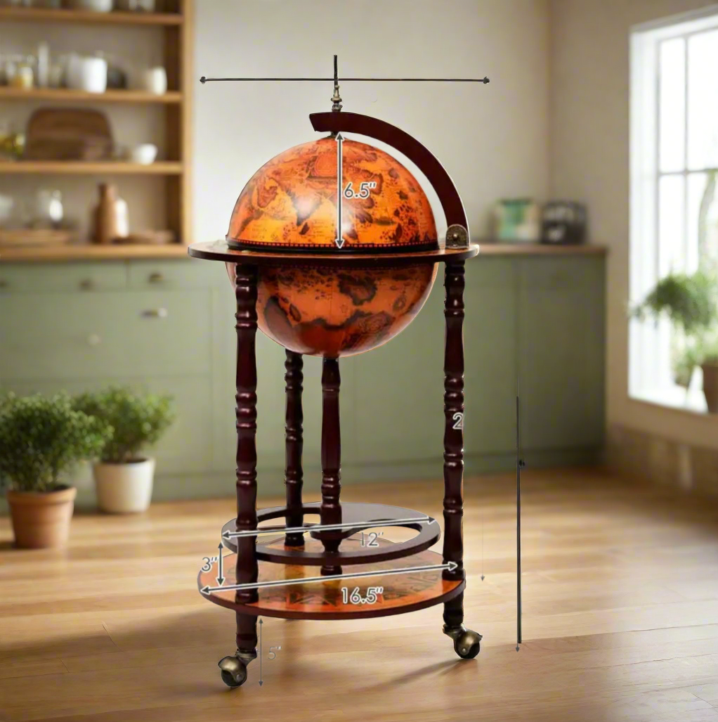 Antique Globe Bar Cart with Wine Storage - Elegant Vintage Decor
