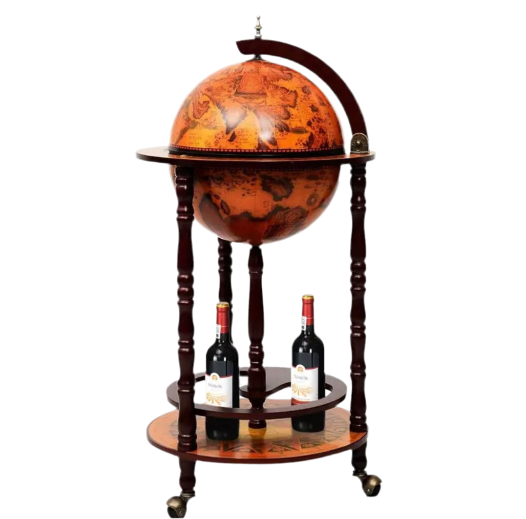 Antique Globe Bar Cart with Wine Storage - Elegant Vintage Decor